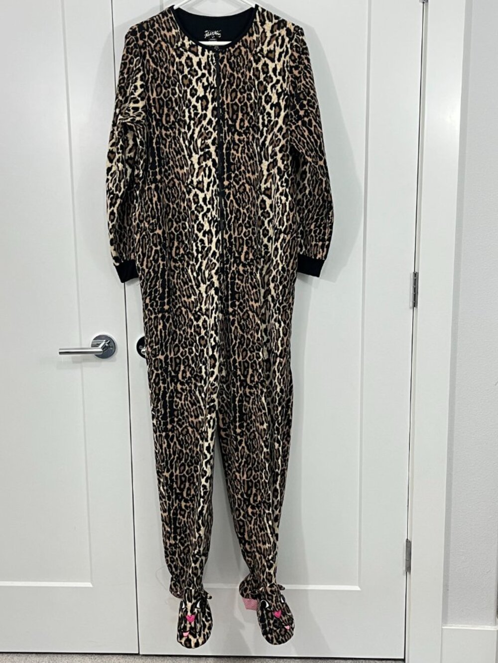 Nick and Nora Medium Brown, Black Animal Print Footed Onesie Pajamas
